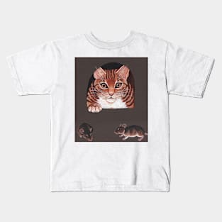 Ginger and White Cat and Mice Kids T-Shirt